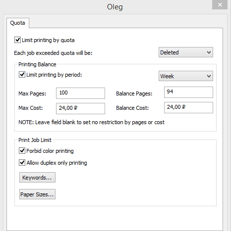 When Setting A Printing Quota For An Object You Need To Specify How Handle Print Jobs If The Is Reached